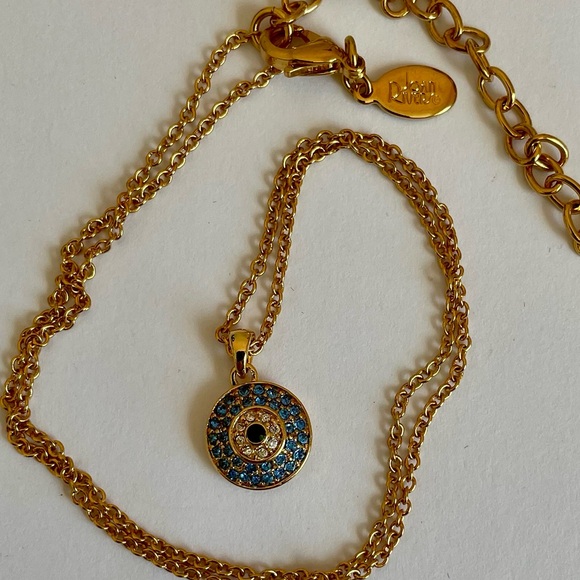 Vintage Joan Rivers Gold Plated Evil Eye Necklace With Swarovski Crystal Stones - Picture 3 of 5